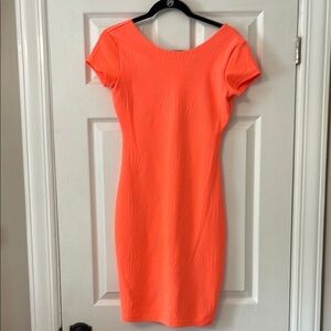 Orange Sheath Mini Dress with Bateau Neckline